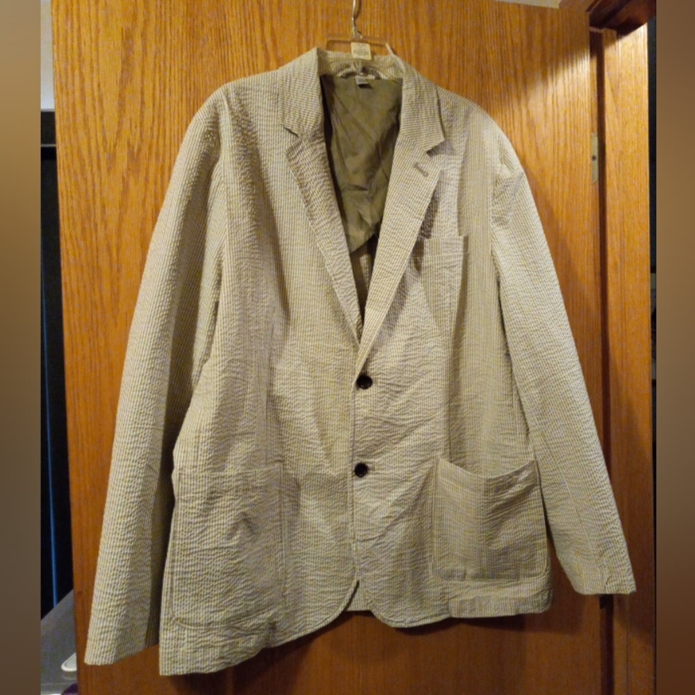 Mens Goodfellow & Co Kenwood Blazer Crinkle Tan/white Striped 33 Long 24 Armpit